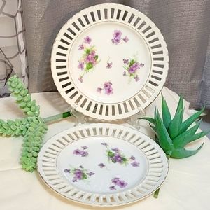 ❤ VINTAGE ALYO CHINA PURPLE VIOLETS PLATE OCCUPIDED JAPAN SET 2 PLATES